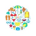 Summer travel icon set in circle shape. Royalty Free Stock Photo